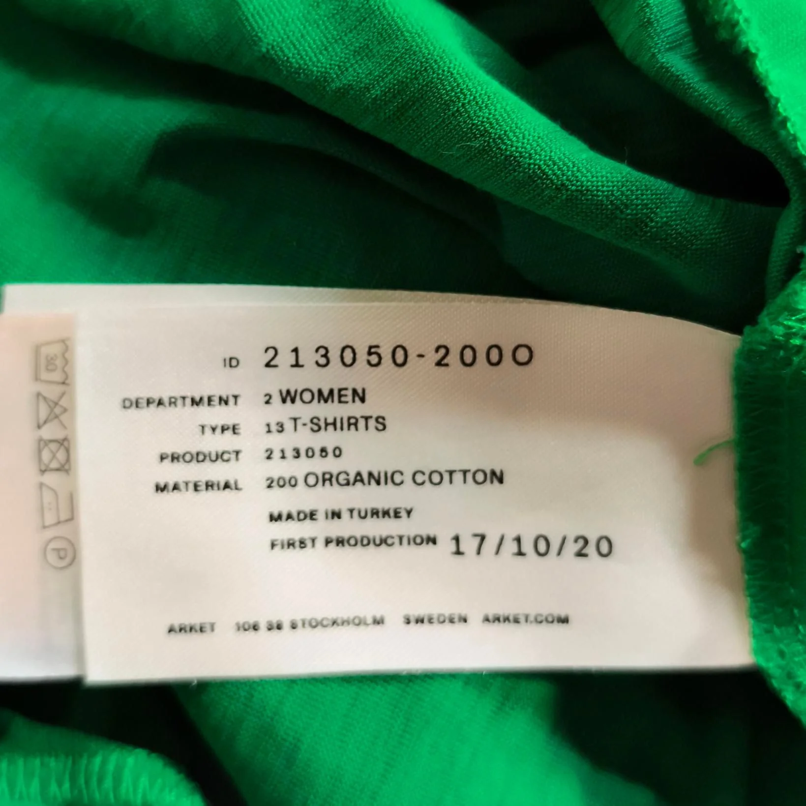 Arket Men's T-Shirt S Green 100% Cotton Basic - Image 6