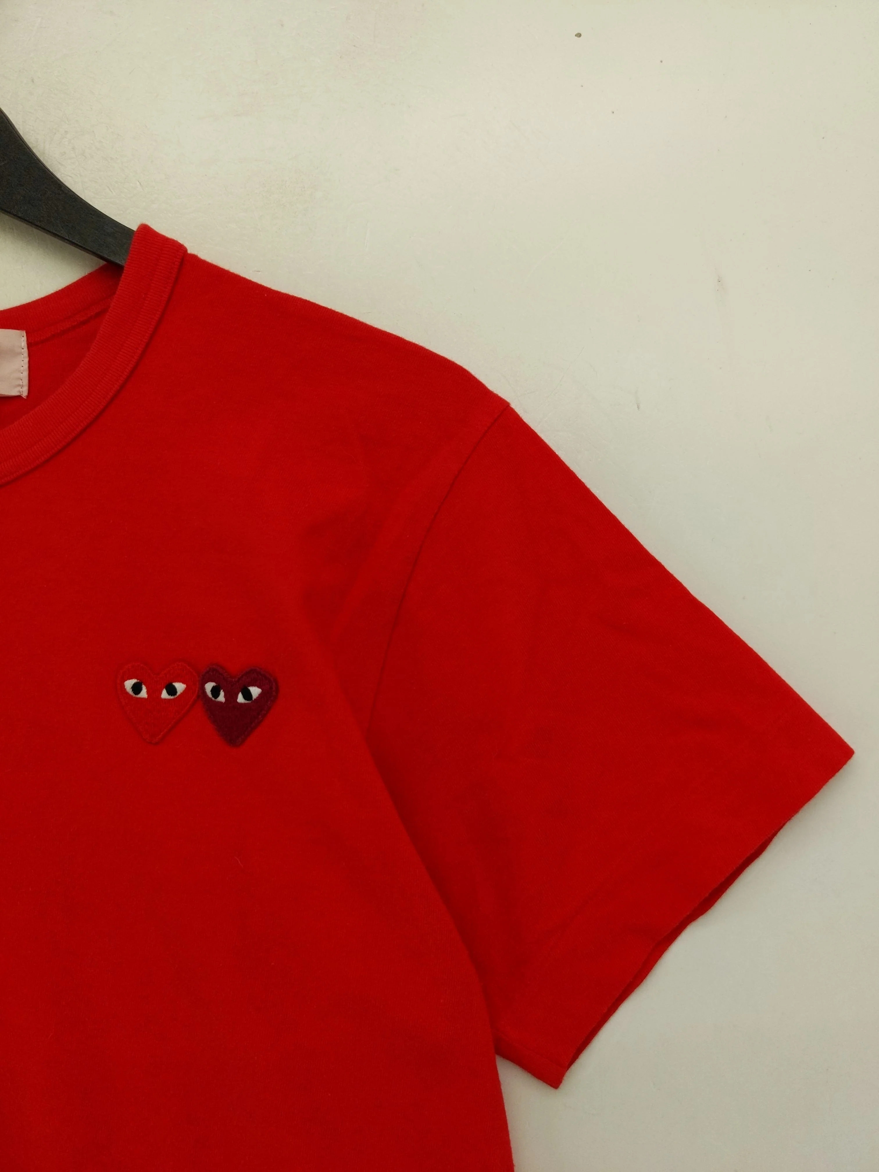 Comme Des Garçons Women's T-Shirt S Red 100% Cotton Short Sleeve Crew Neck Basic - Image 4