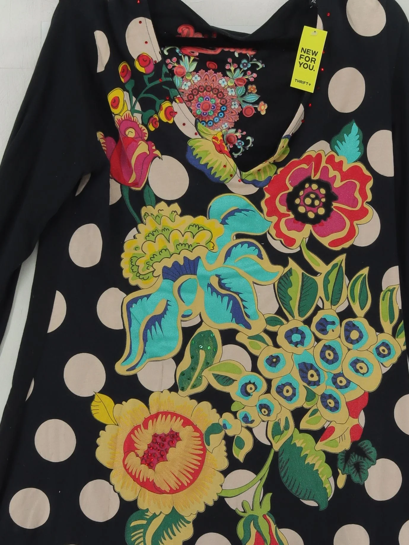 Desigual Women's Top XL Black Floral 100% Cotton Long Sleeve Round Neck Tunic - Image 3