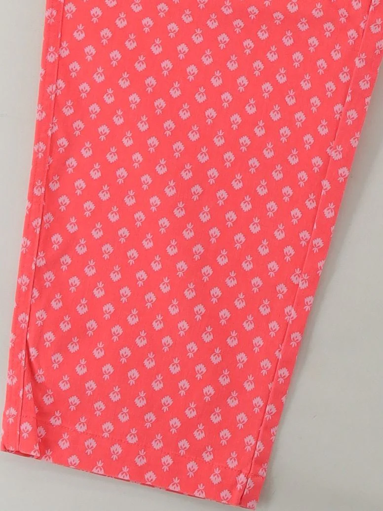 Lands End Women's Trousers UK 16 Pink Floral Cotton with Elastane Straight Capri - Image 4