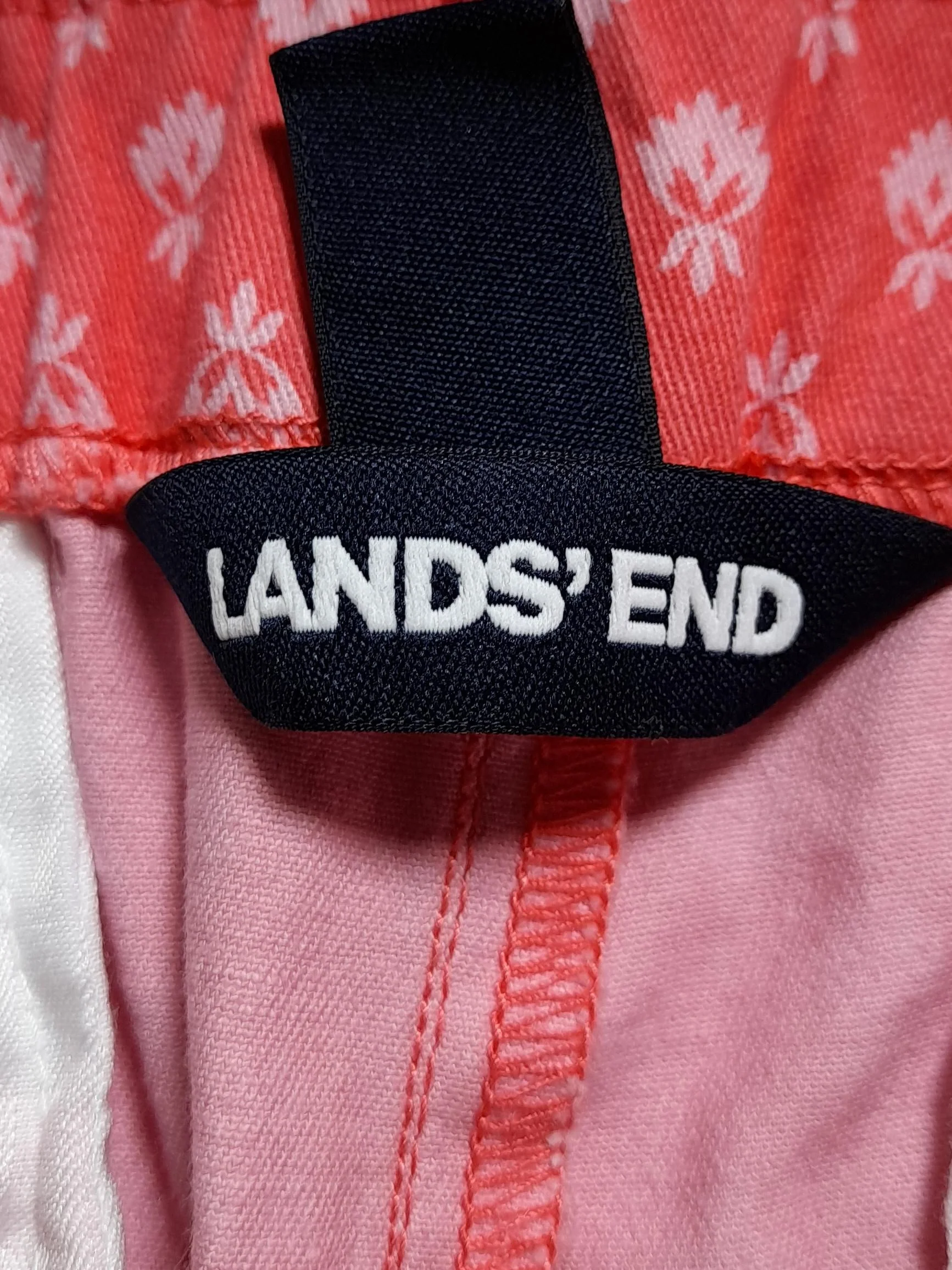 Lands End Women's Trousers UK 16 Pink Floral Cotton with Elastane Straight Capri - Image 5