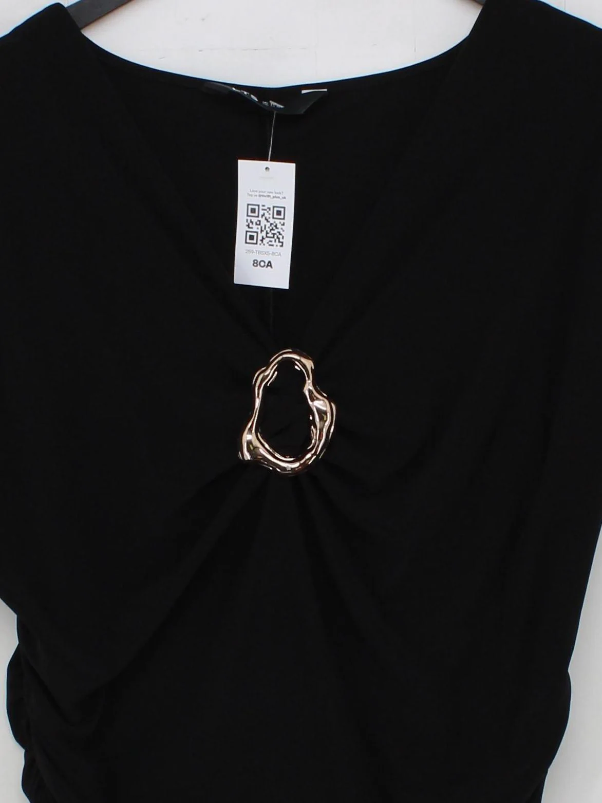 LTS Women's Top UK 16 Black Polyester with Elastane Short Sleeve V-Neck Basic - Image 3