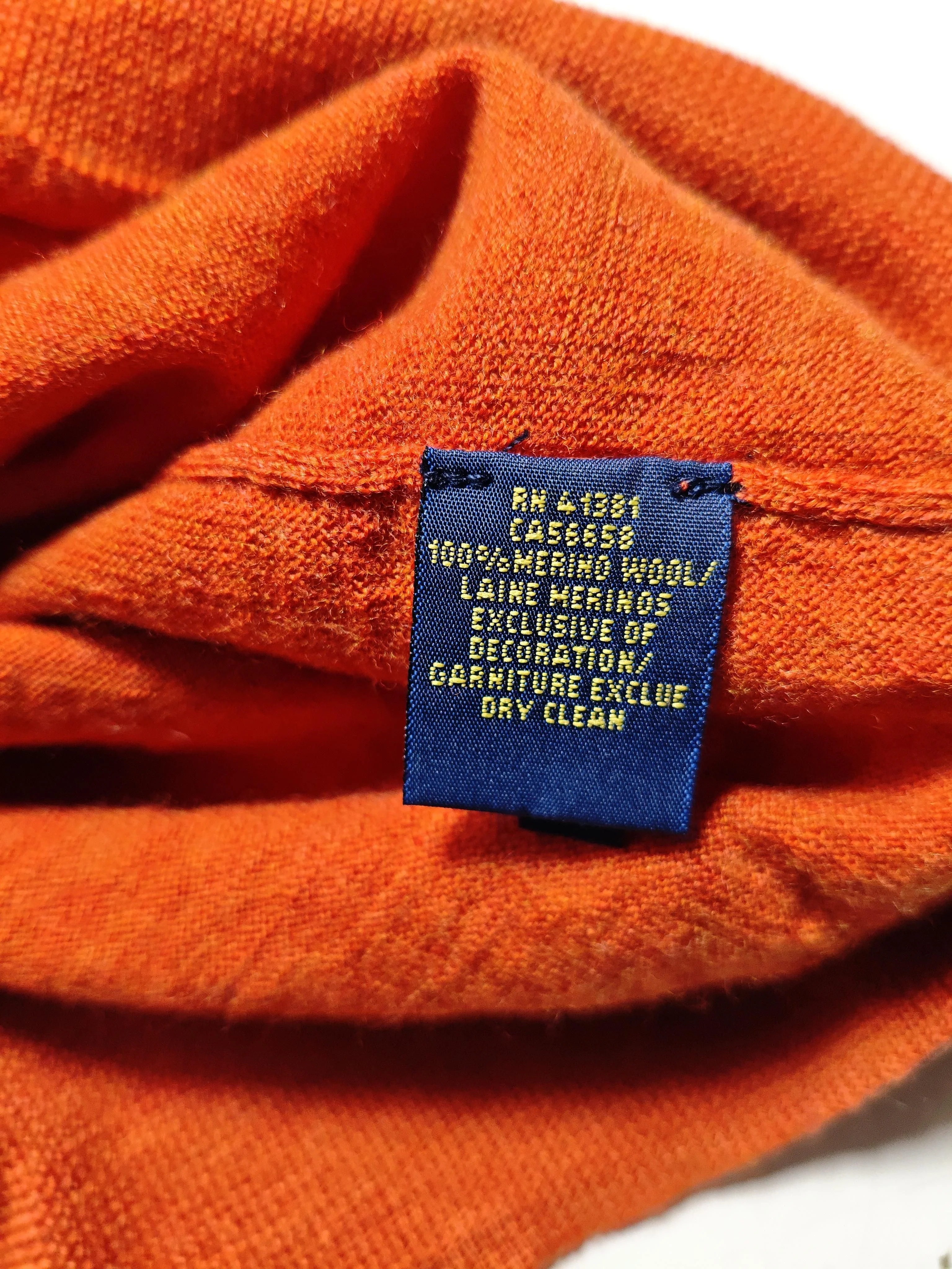 Ralph Lauren Men's Jumper S Orange 100% Wool V-Neck Pullover - Image 6