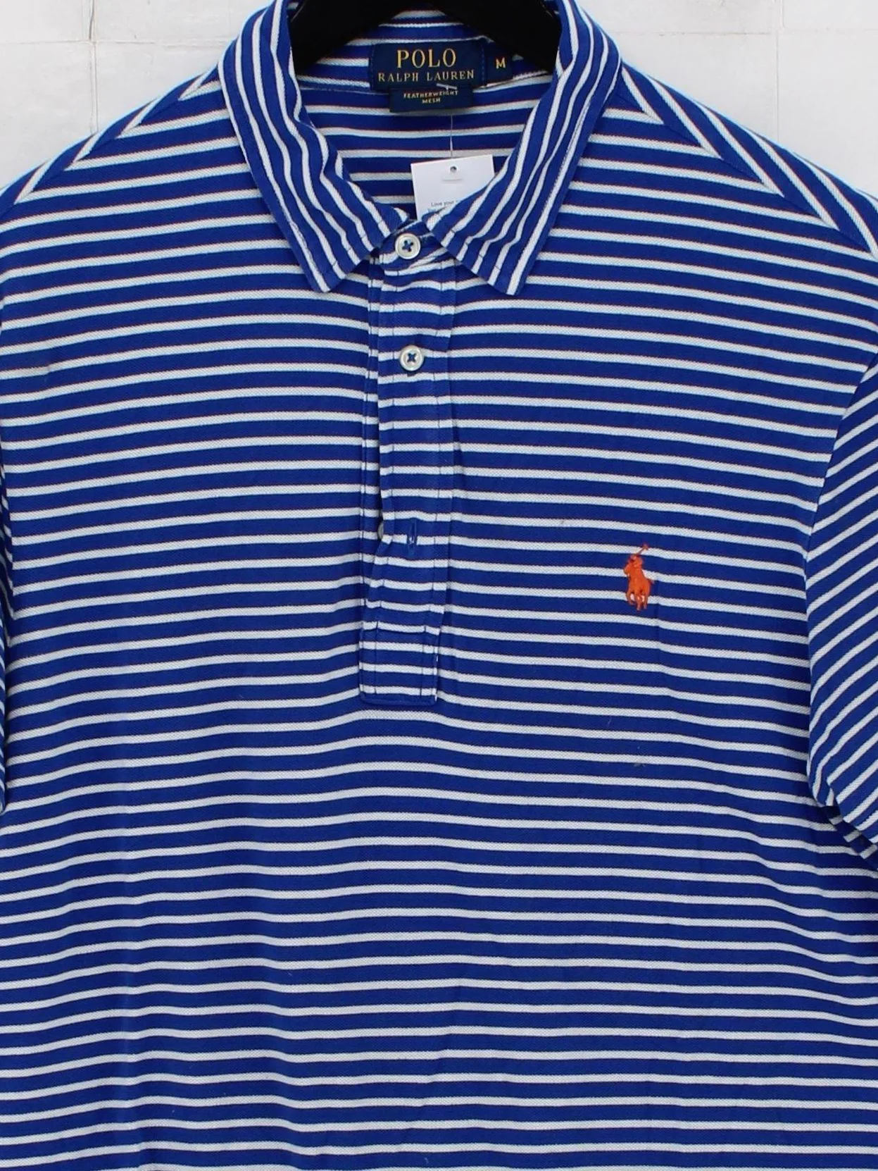 Ralph Lauren Men's Polo M Blue Striped 100% Cotton Basic - Image 3