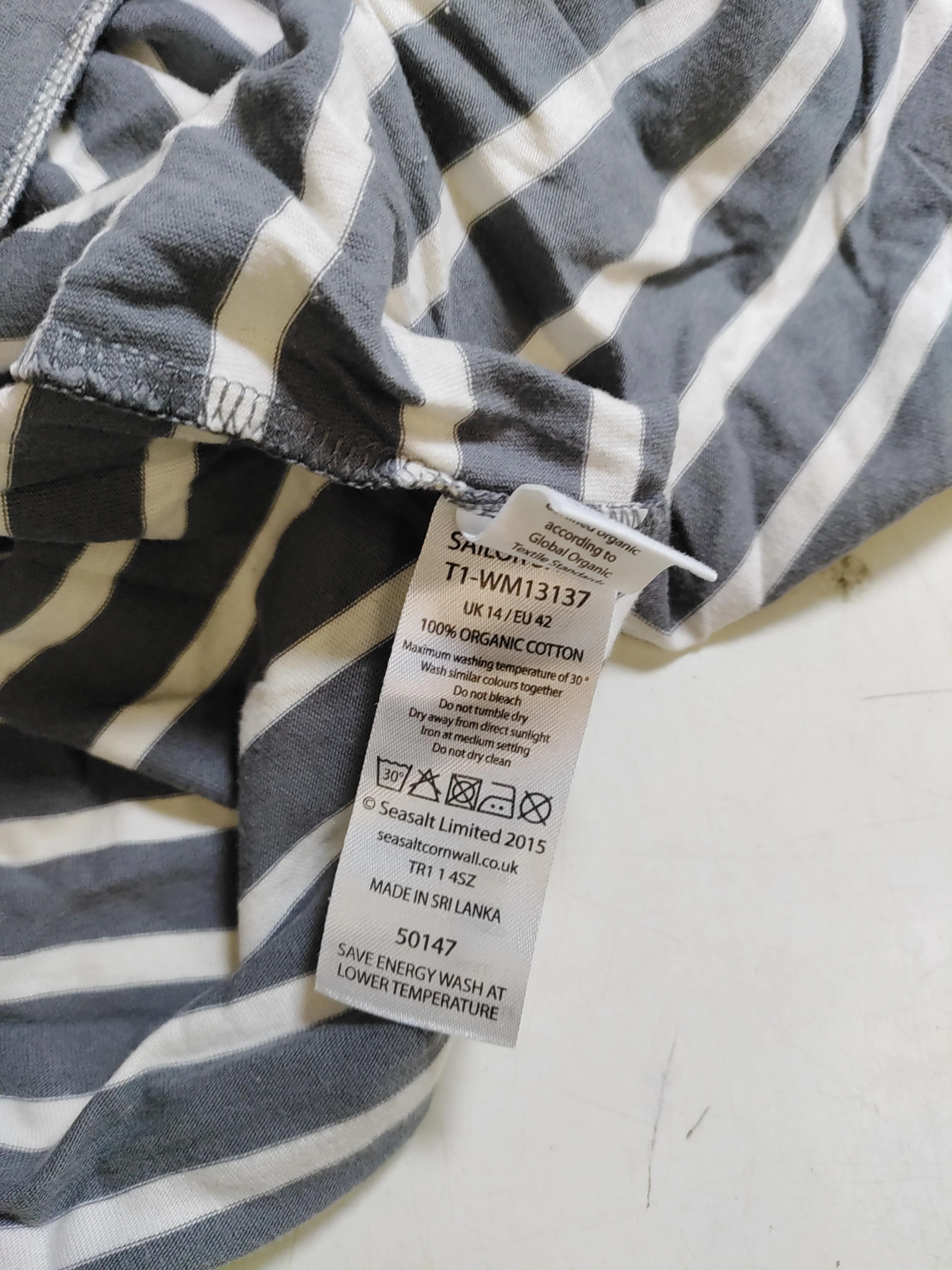 Seasalt Men's T-Shirt L Grey Striped 100% Cotton Basic - Image 7