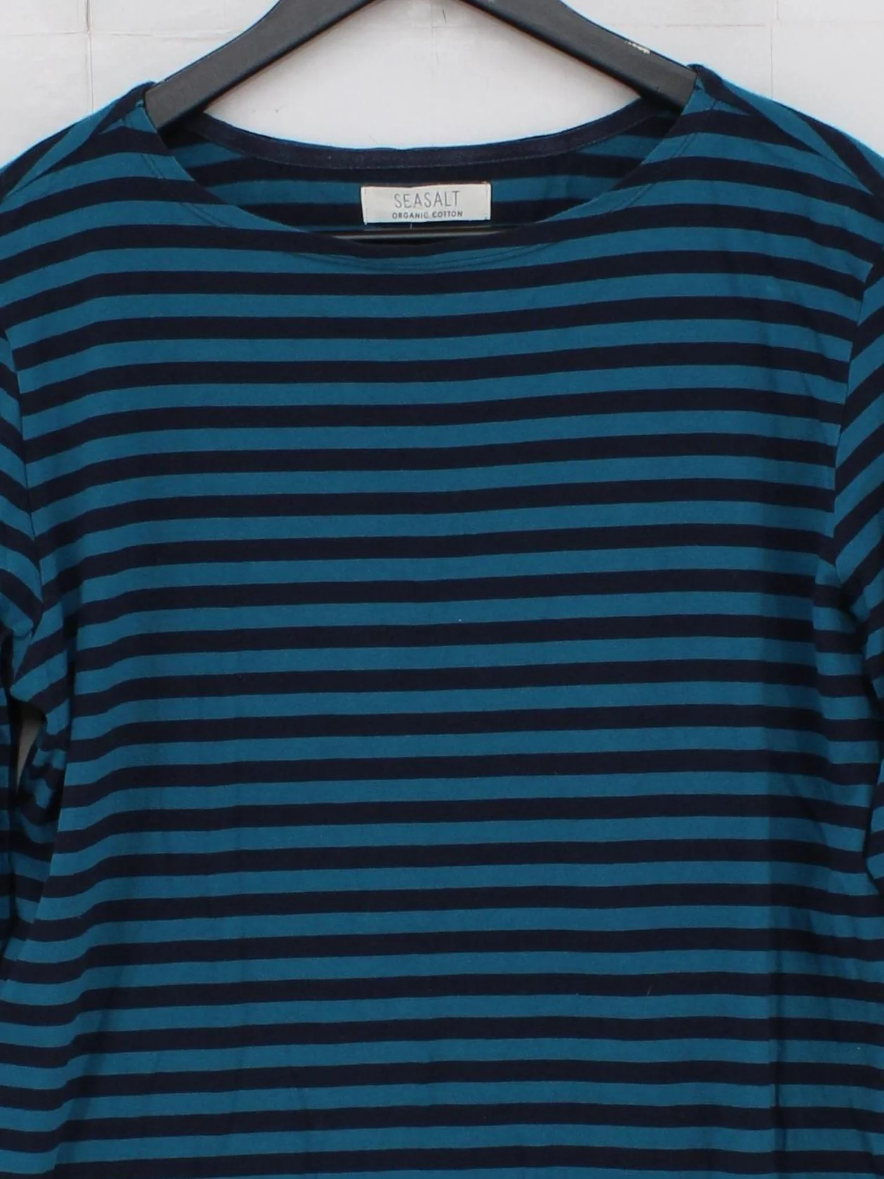 Seasalt Women's T-Shirt L Blue Striped 100% Cotton Short Sleeve Round Neck Basic - Image 3