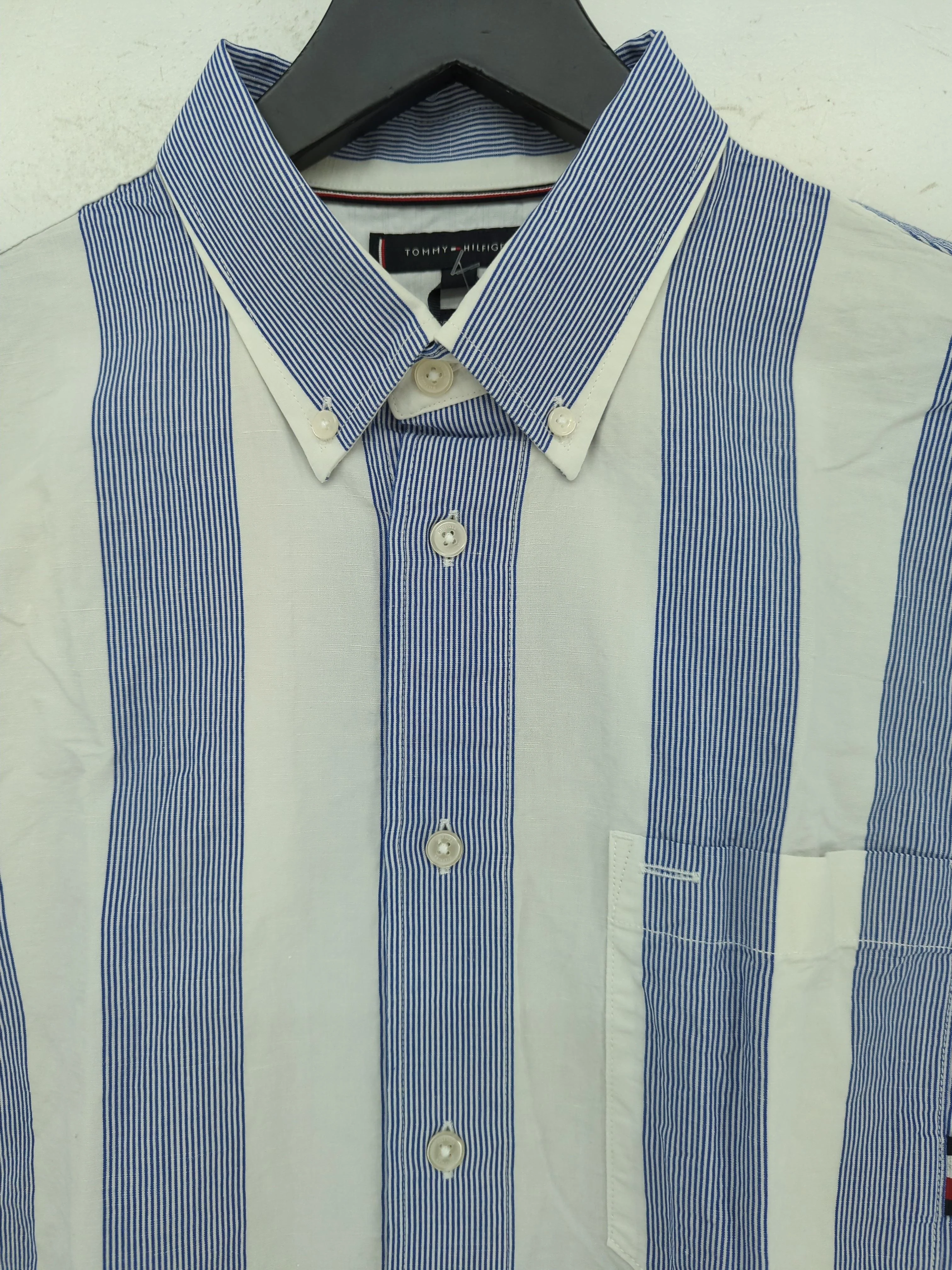 Tommy Hilfiger Men's Shirt XL Blue Striped Cotton with Linen Basic New with tags - Image 3