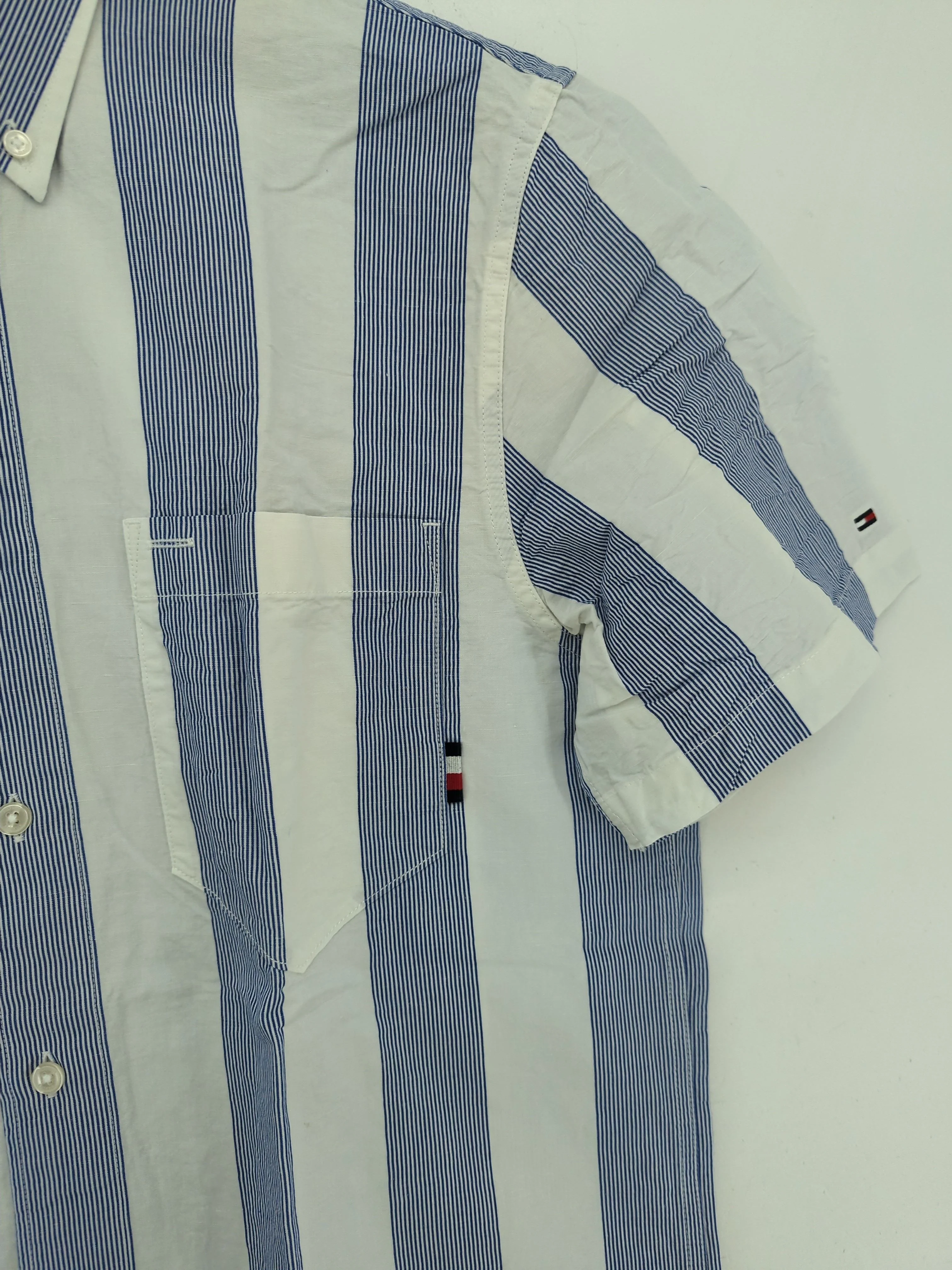 Tommy Hilfiger Men's Shirt XL Blue Striped Cotton with Linen Basic New with tags - Image 4
