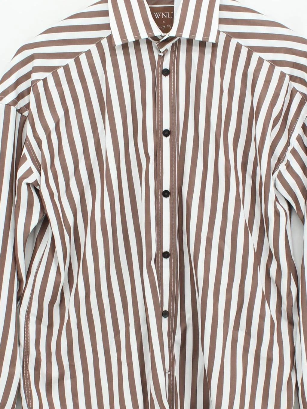 WNU Men's Shirt M Brown Striped 100% Lyocell Modal Basic - Image 3