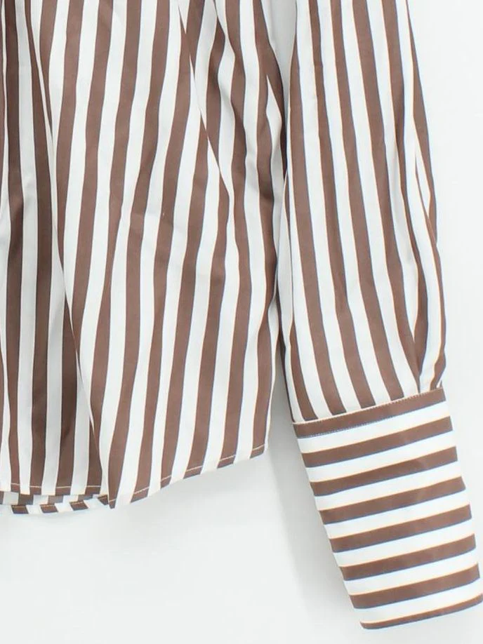 WNU Men's Shirt M Brown Striped 100% Lyocell Modal Basic - Image 4