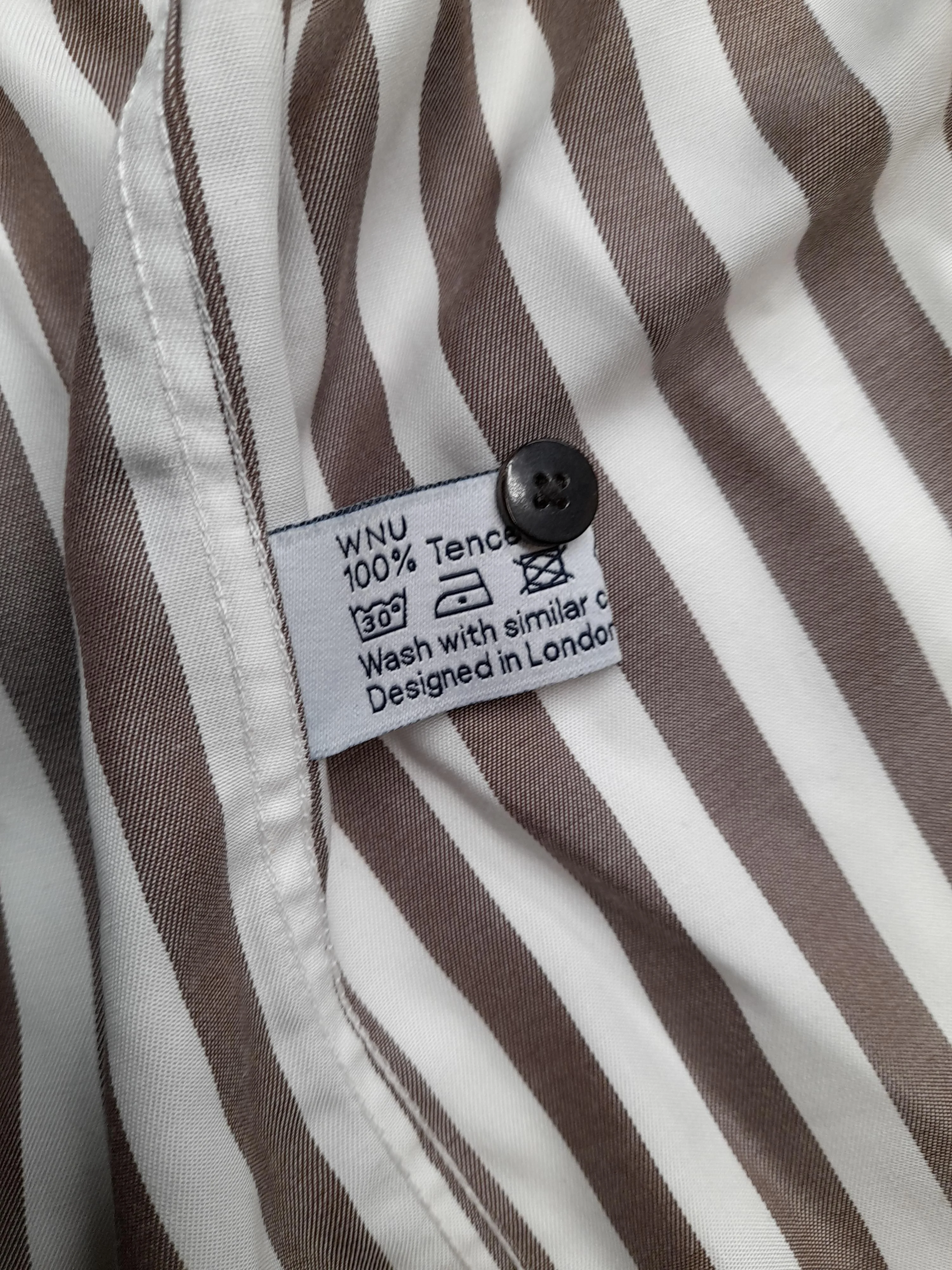 WNU Men's Shirt M Brown Striped 100% Lyocell Modal Basic - Image 6